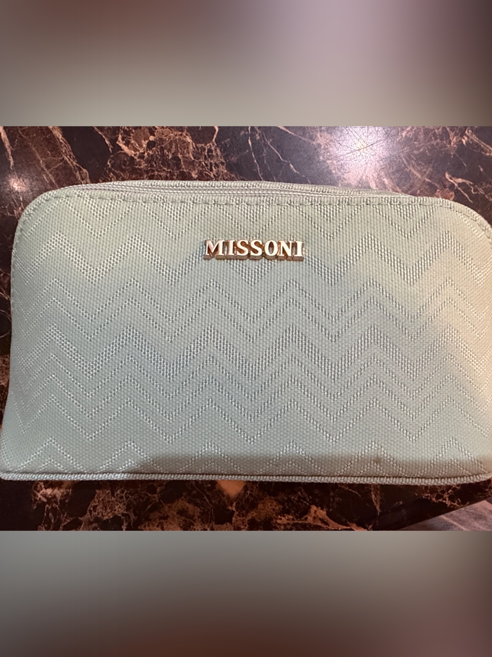 Missoni Mint Chevron Toiletry Bag with Gold Logo from Delta flight